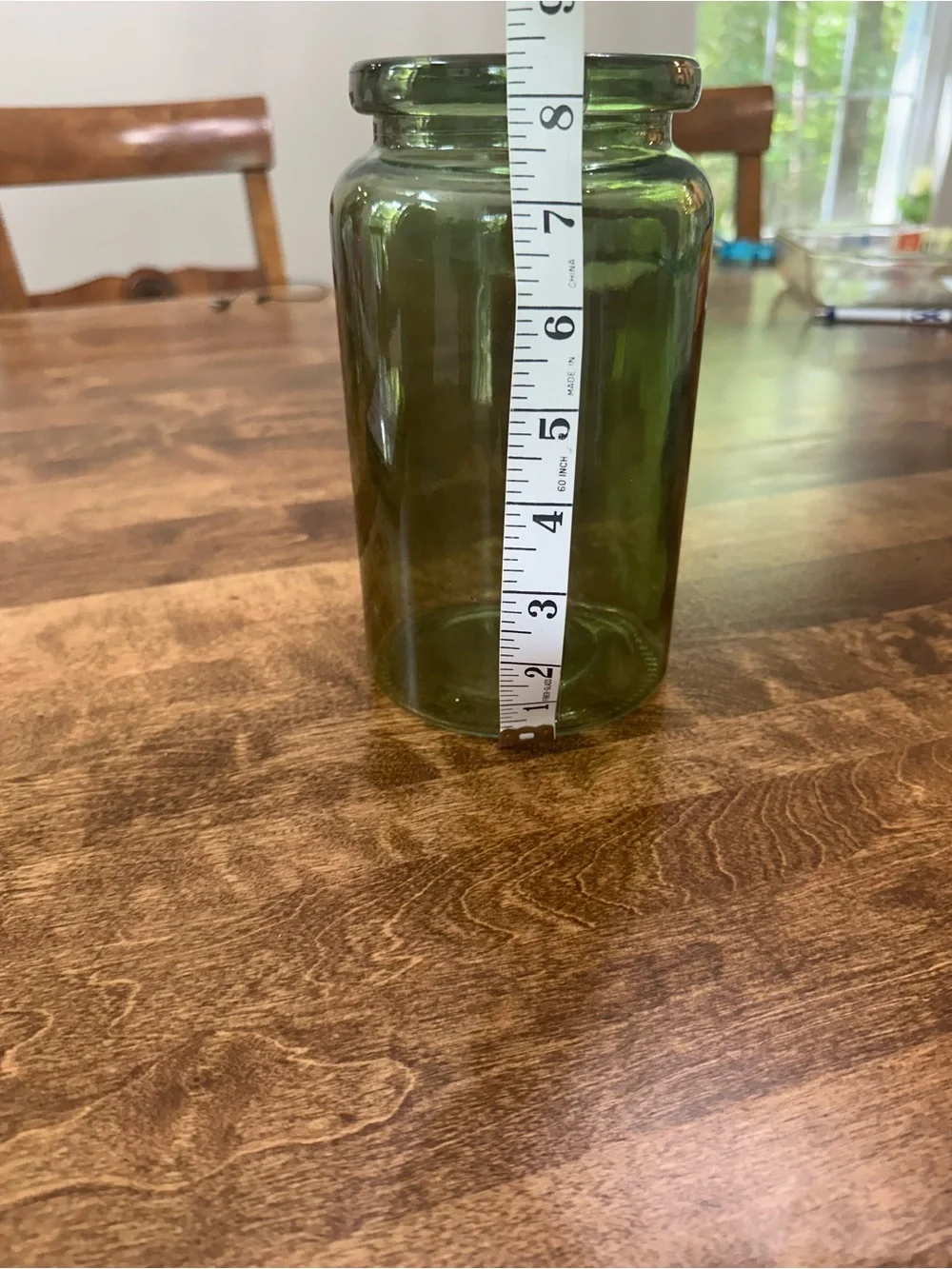 Green Glass Vase - Tall Cylindrical Decorative Jar